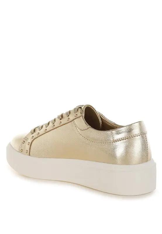 Cincinati Metallic Pleather Chunky Sneakers for Comfort - Love Salve